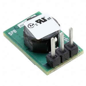 MuRata 5v switching regulator modified with horizontal pins for low-profile mounting in a ZX Spectrum 48k.